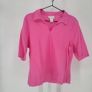 Vintage 1990s Jordan Womens Sz L Linen Blend Short Sleeve Polo Shirt Bright Pink